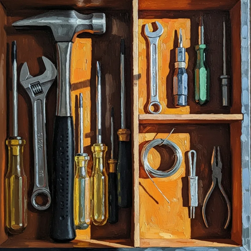 A closeup of a well-organized toolkit, each compartment filled with different types of tools both big and small, representing adaptability and choice.