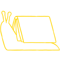 Yellow snail graphic with a book on its back.